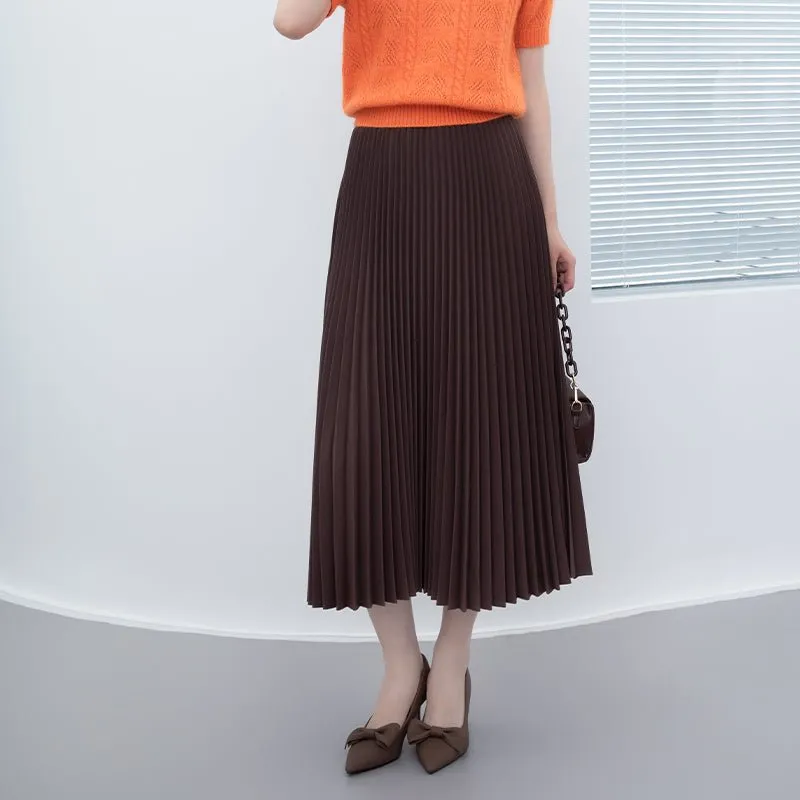 Dark Brown High Waist Pleated Skirts