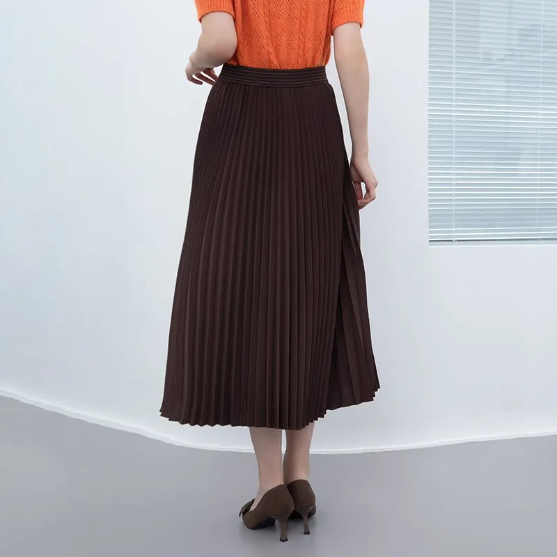 Dark Brown High Waist Pleated Skirts