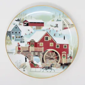 Decorative Plate, Betsey Bates, Christmas by the Millstream, Vintage 1988