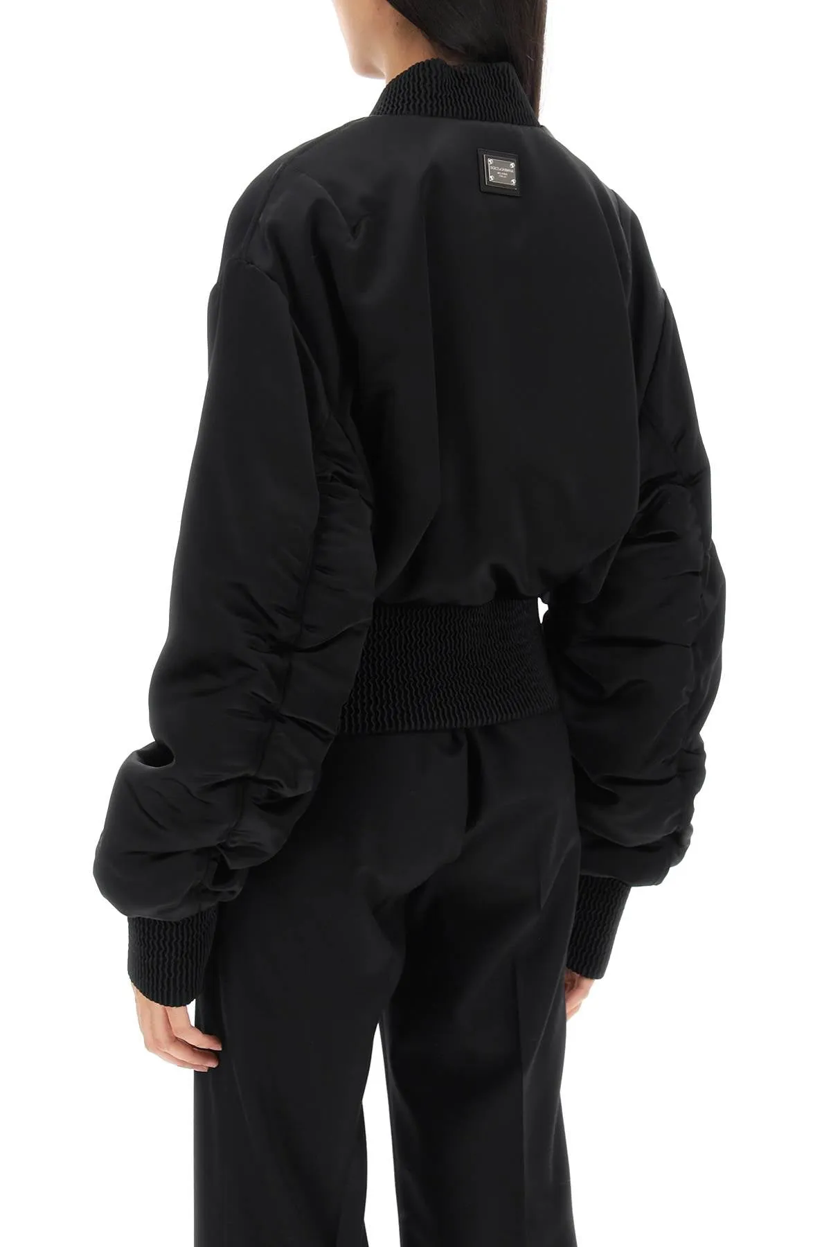 Dolce & Gabbana Charmeuse Bomber Jacket With Draped Sleeves