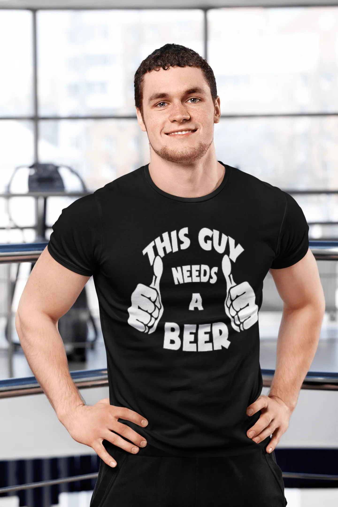 Drinking T-shirt This Guy Needs A Beer Short Sleeve 100% Cotton Unisex Crew Neck Top