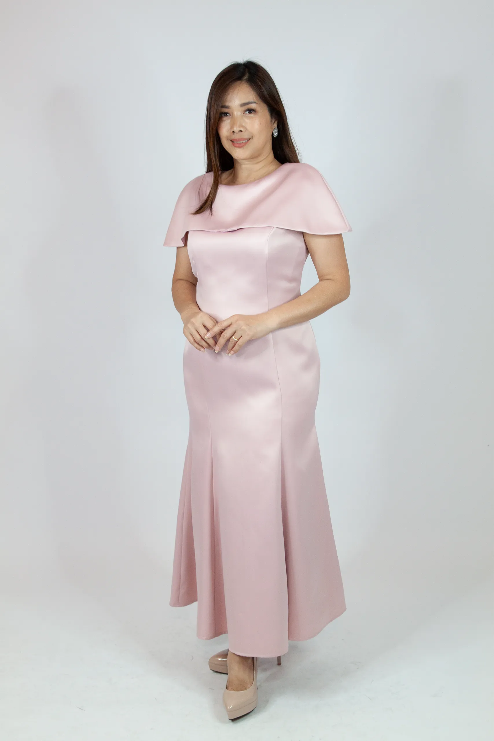 Duchess Satin Cape Dress