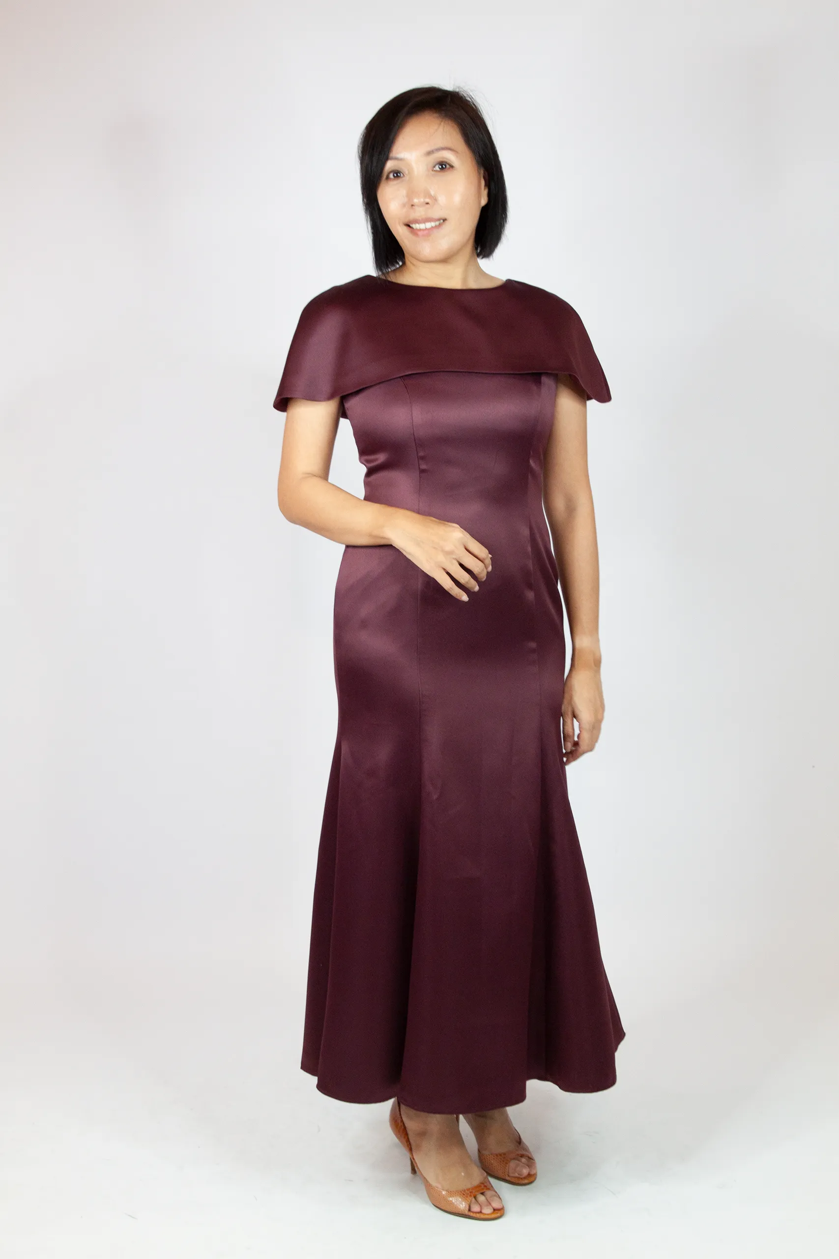 Duchess Satin Cape Dress