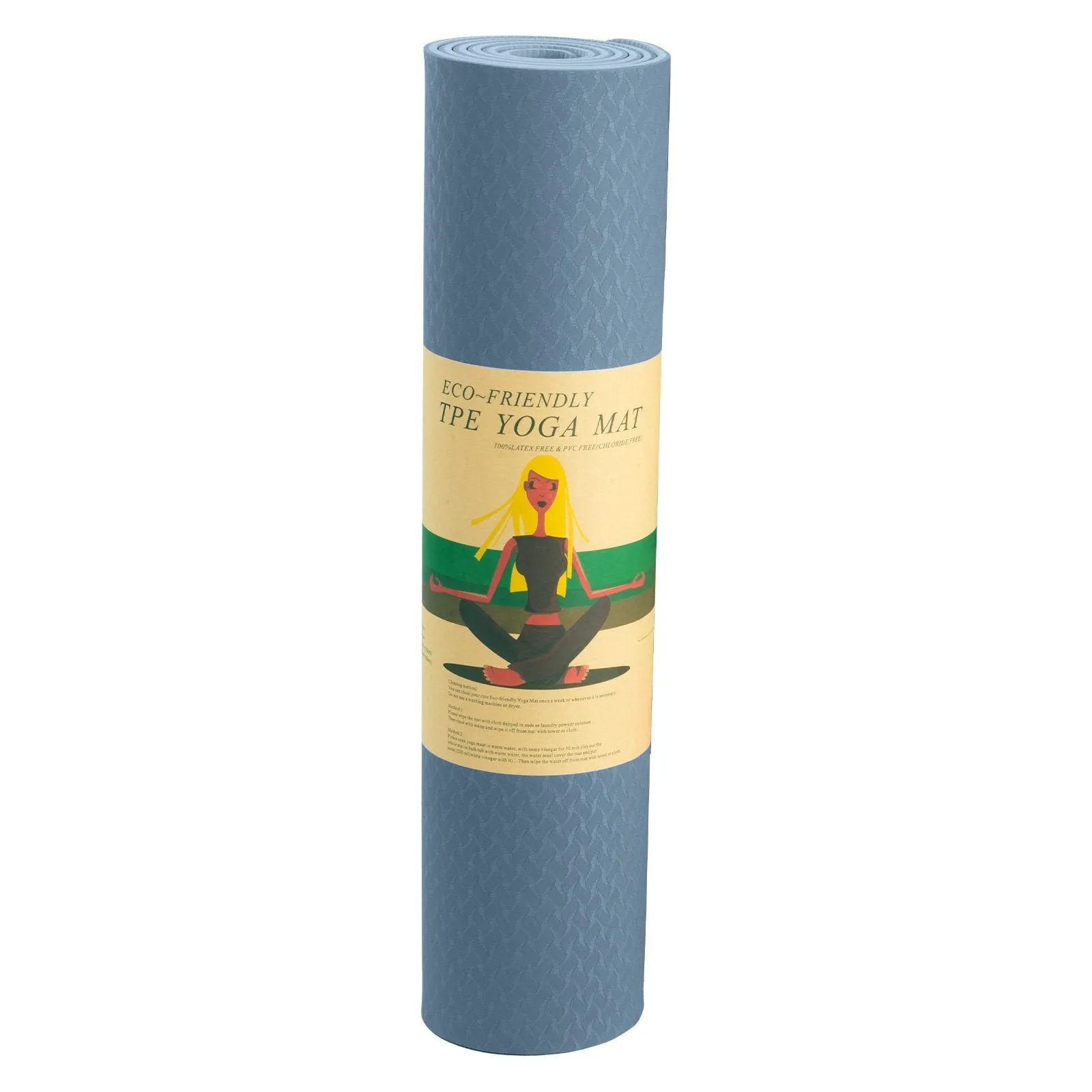 Eco-friendly Non-slip 6mm TPE Yoga Mat, Sky Blue   Strap