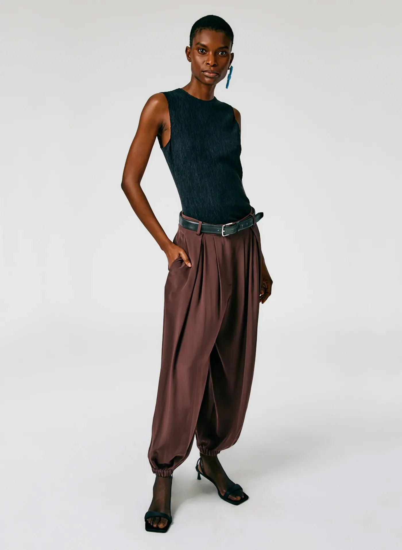 Eco Silk Pleated Balloon Pant - Long