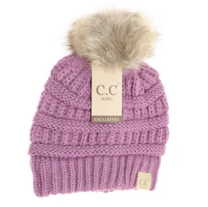 Embroidered Kids Fur Pom Beanie