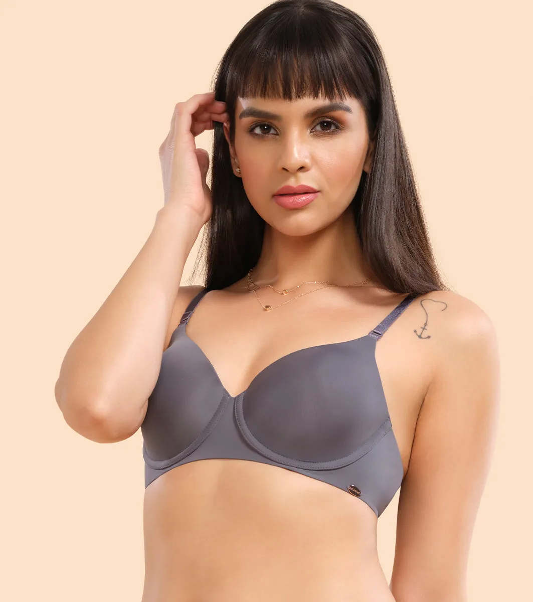 Enamor Dope Dye F057 Eco-Friendly T-shirt Bra for Women with Crush-Proof Cups- High Coverage, Padded And Wired - Ink Grey