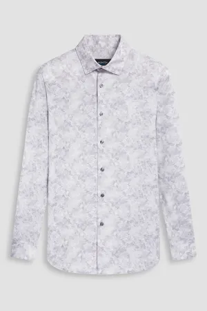 FADED LEAF PRINT 8 WAY STRETCH SHIRT - PLATINUM