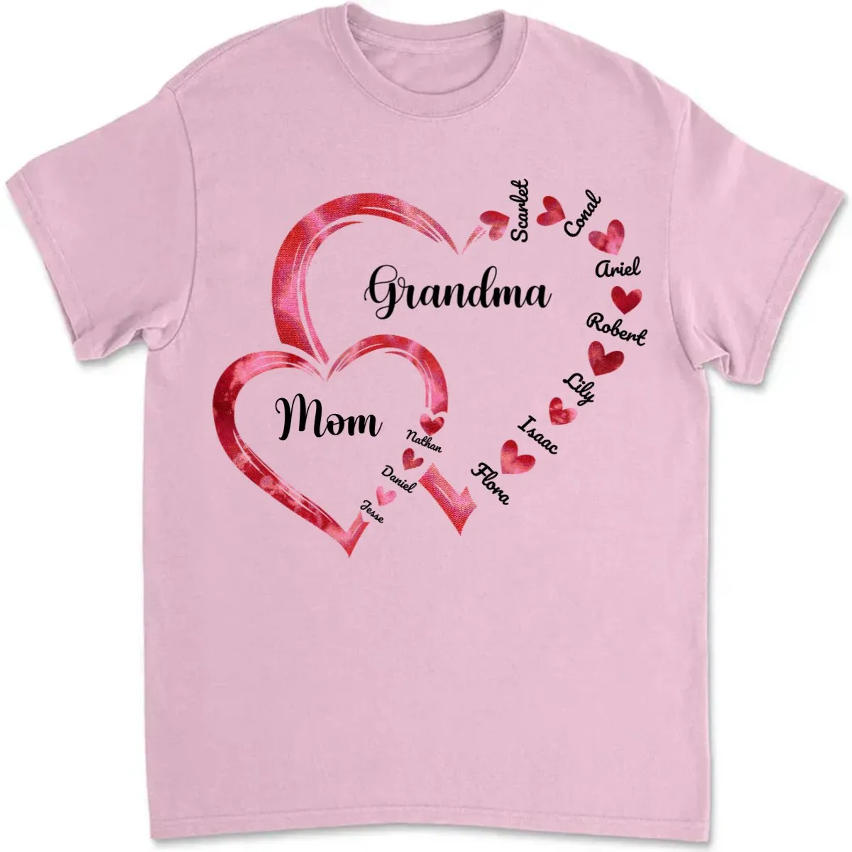 Family - Mom Grandma And Kids Heart - Personalized Unisex T-shirt