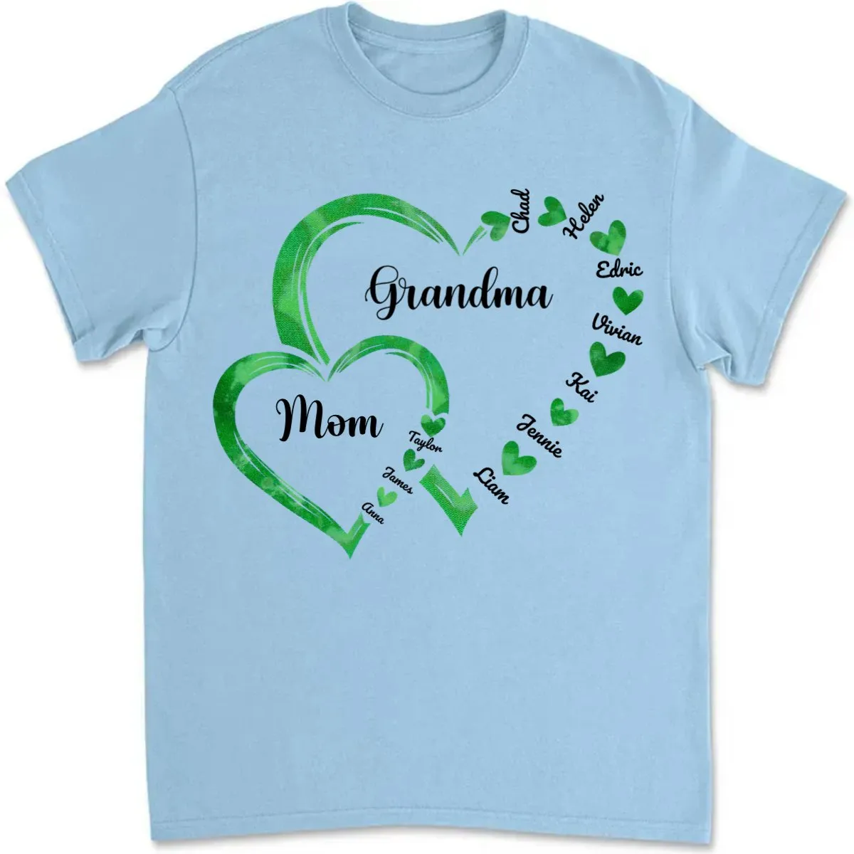 Family - Mom Grandma And Kids Heart - Personalized Unisex T-shirt