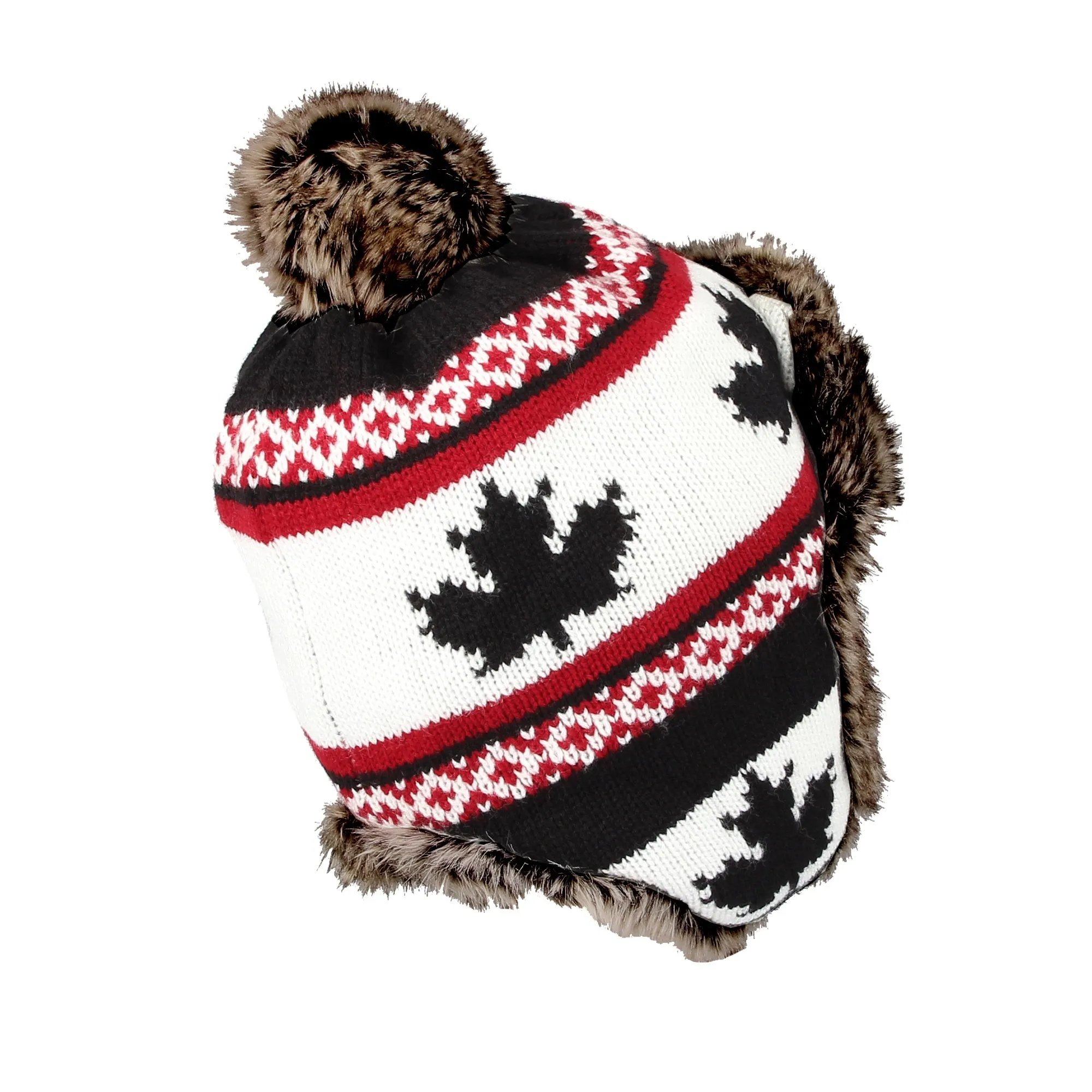 Fleece Maple Fair Isle Knit Beanie Hat Earflaps Cap FZ70021