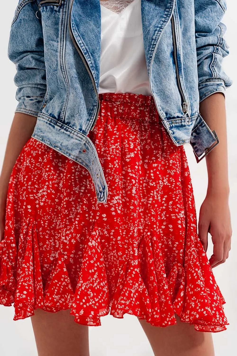 Floral Flounce Co-Ord Mini Skirt in Red