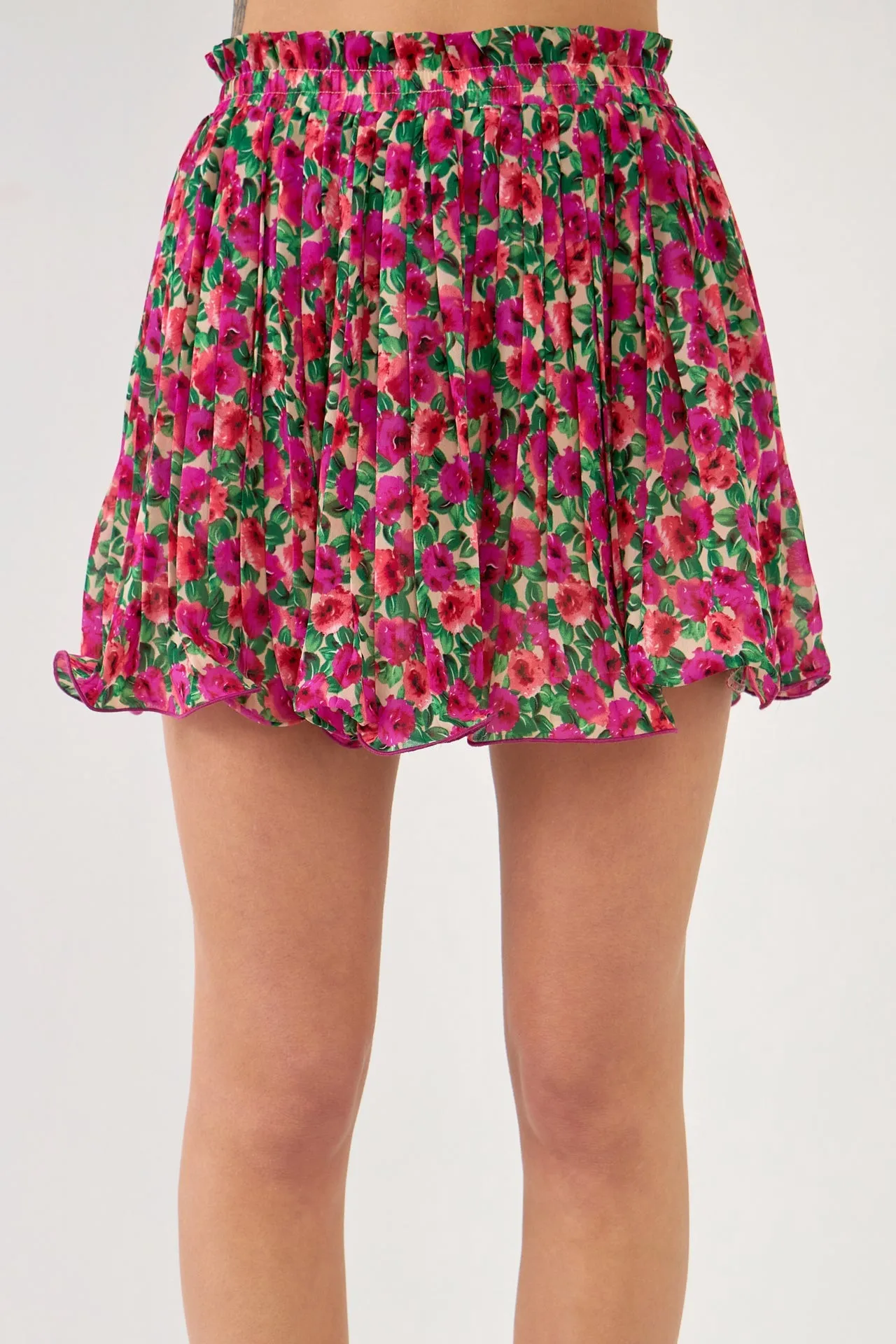 Floral Pleated Elastized Skirt