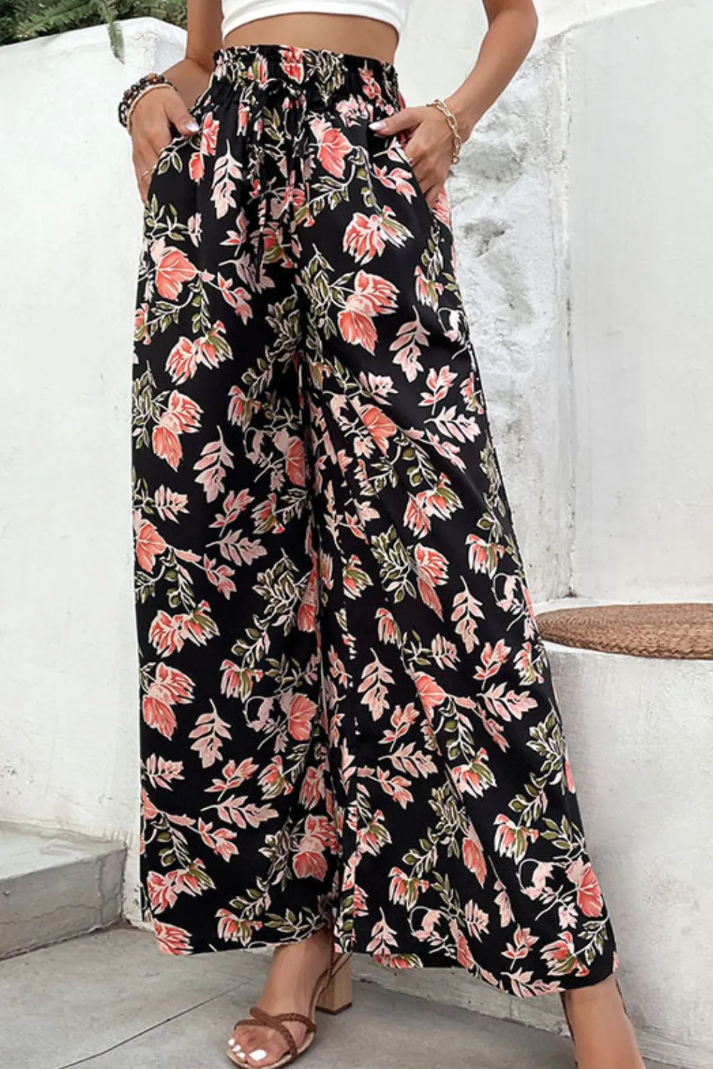 Floral Pull-On Wide Leg Resort Pants