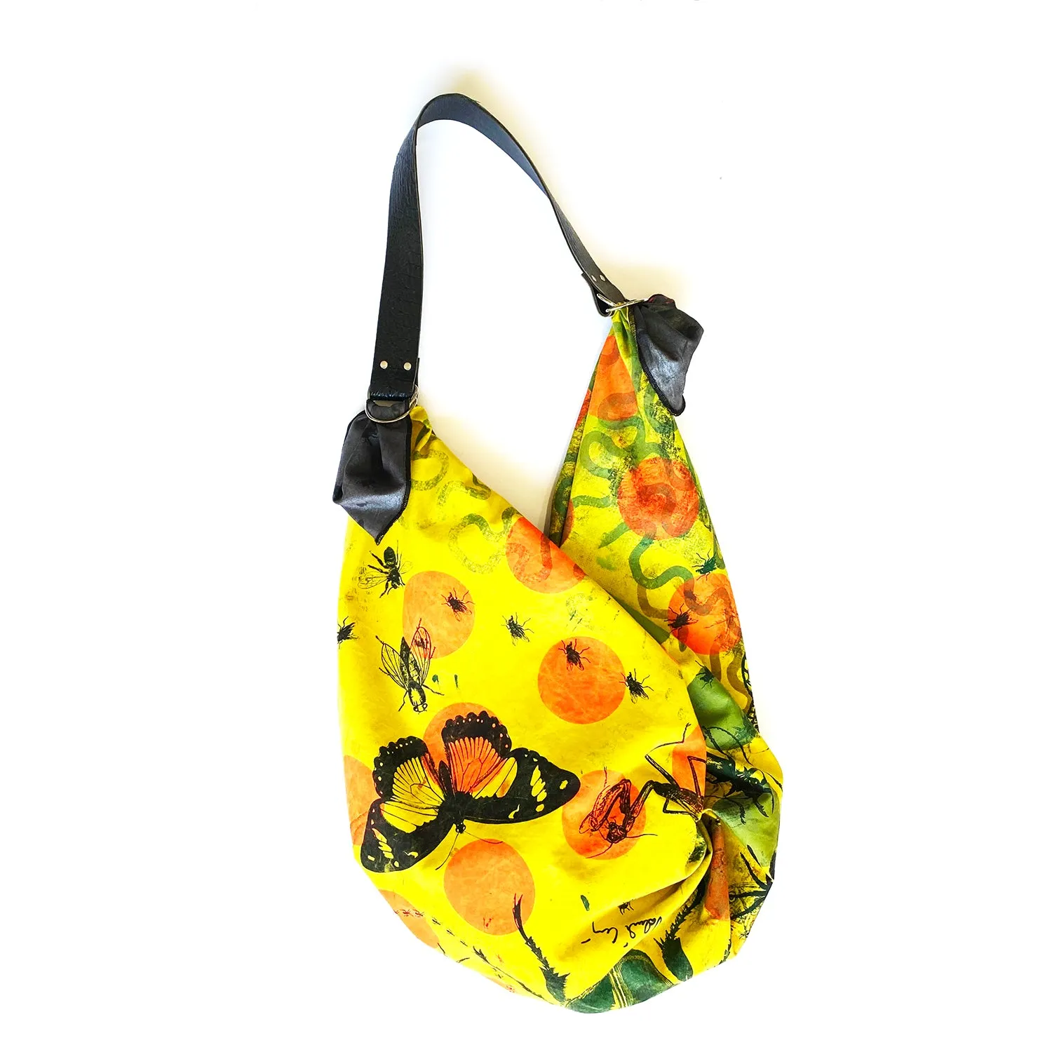 Furoshiki 4 -  reversible yellow with bugs and gun metal