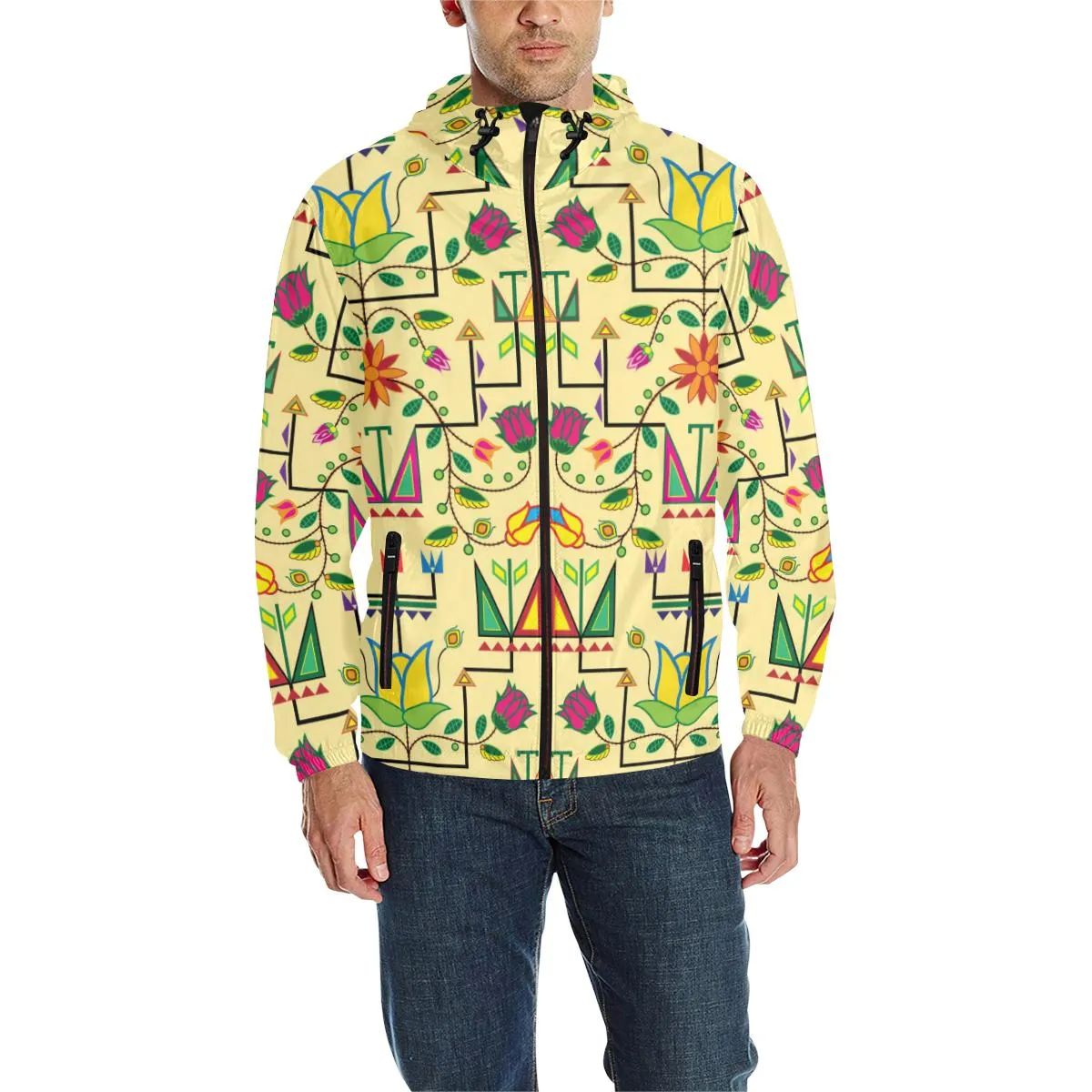 Geometric Floral Summer - Vanilla Unisex Quilted Coat