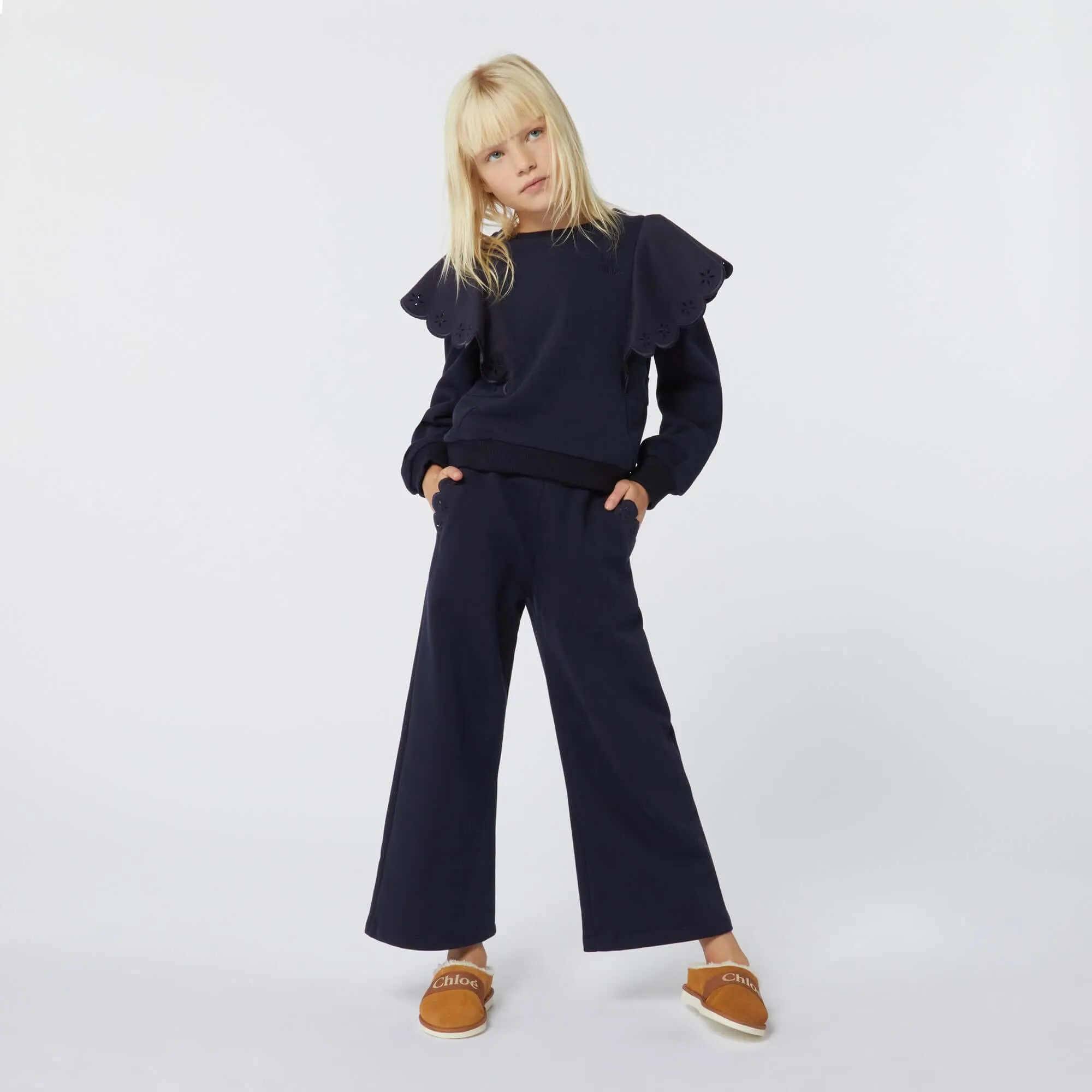 Girls Organic Navy Flare Trousers