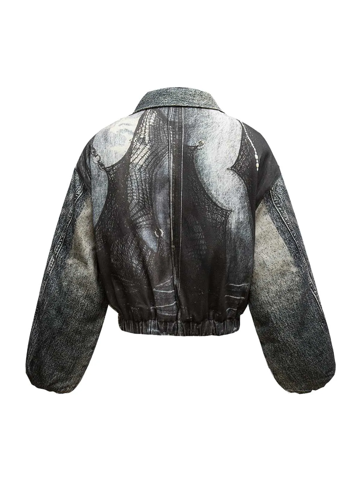 Gradient Ink-Splashed Quilted Bomber Jacket