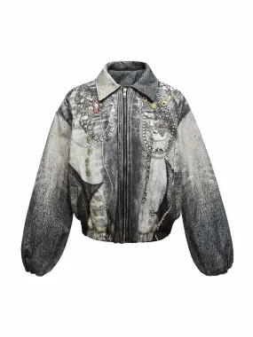 Gradient Ink-Splashed Quilted Bomber Jacket