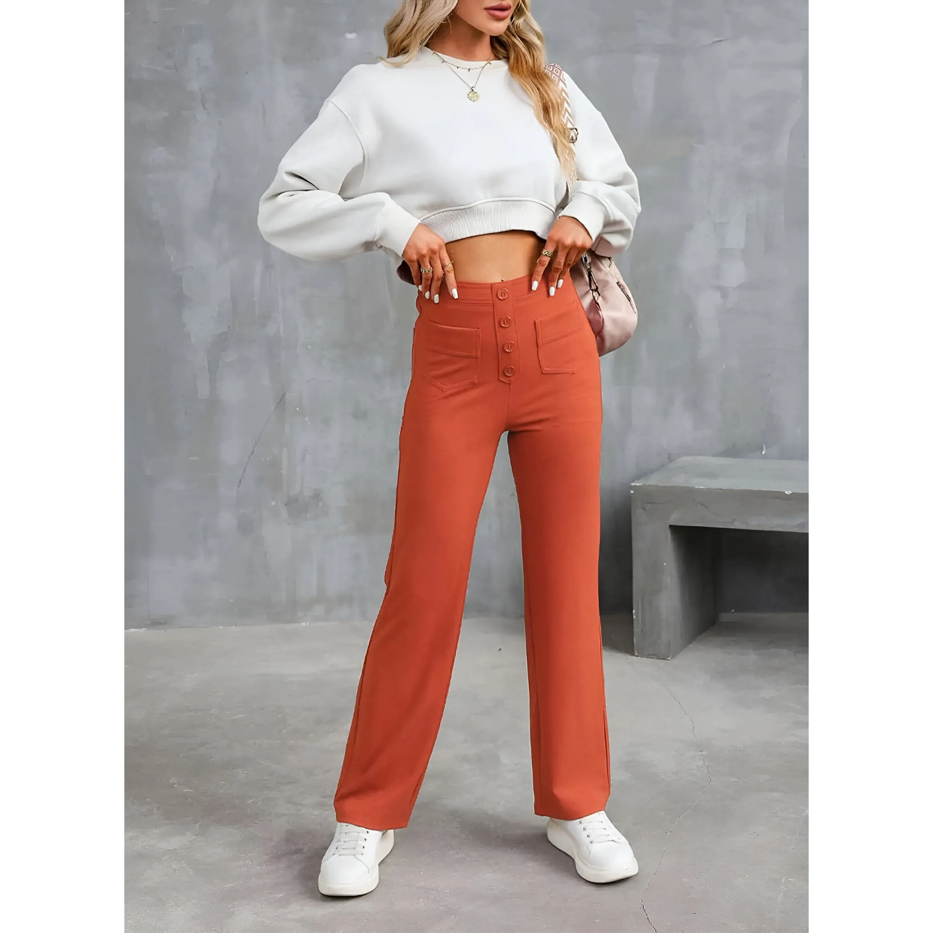 Greta Pants - High Waist Elastische Hose mit weitem Bein Eleganz