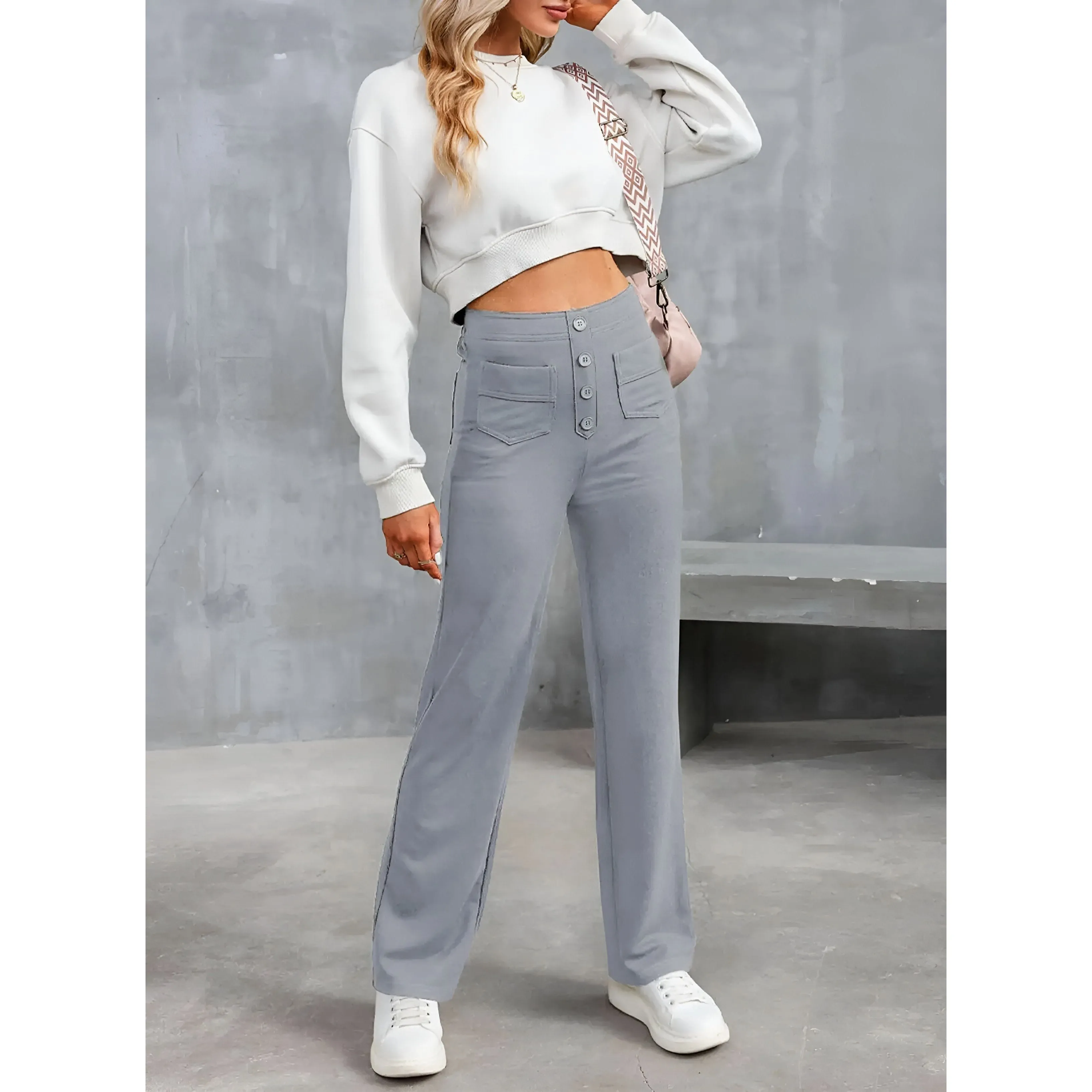 Greta Pants - High Waist Elastische Hose mit weitem Bein Eleganz