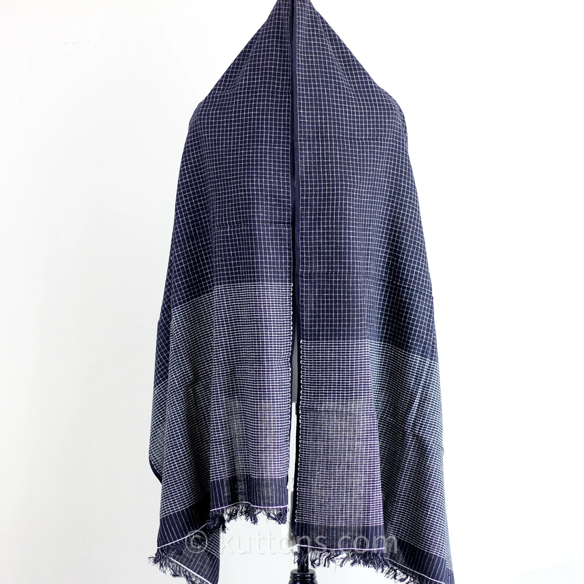 Handspun & Handwoven Cotton Scarf with Frayed Edges - Azo-Free Dyes - Elegant Stole for Style and Comfort | Black, 28x80"