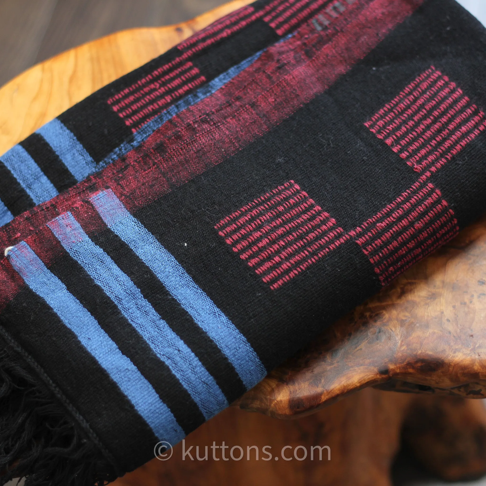 Handspun & Handwoven Cotton Scarf with Frayed Edges - Azo Free Vat Dyes | Black-Blue, 24x82"