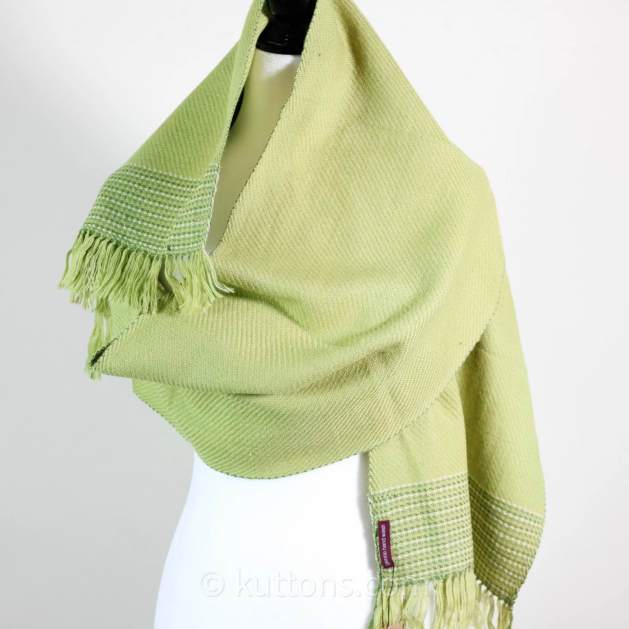 Handwoven Fine Merino & Himalayan Wool Scarf - Naturally Dyed with Tesu Flowers, Tea | Parrot Green, 13x76 inch