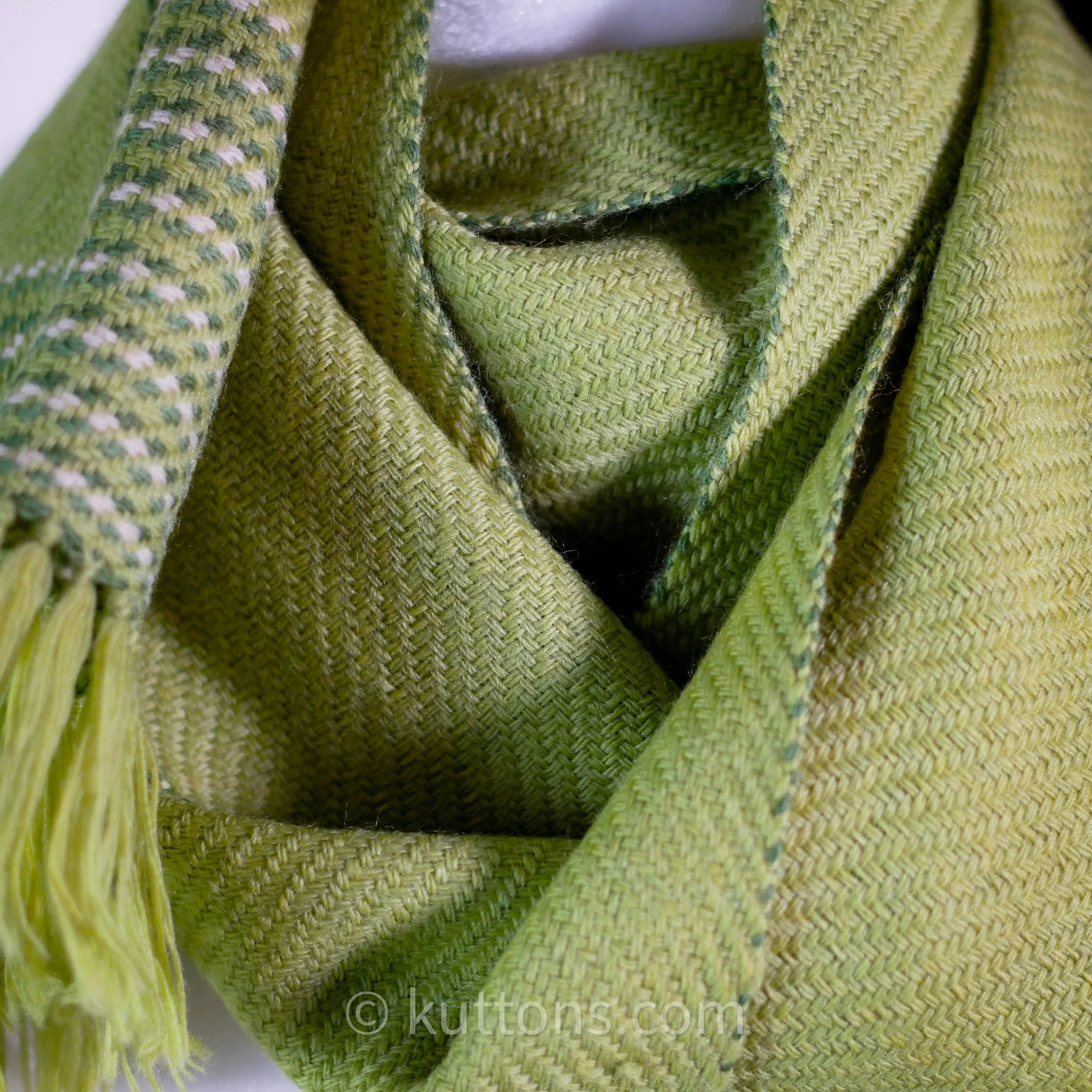 Handwoven Fine Merino & Himalayan Wool Scarf - Naturally Dyed with Tesu Flowers, Tea | Parrot Green, 13x76 inch