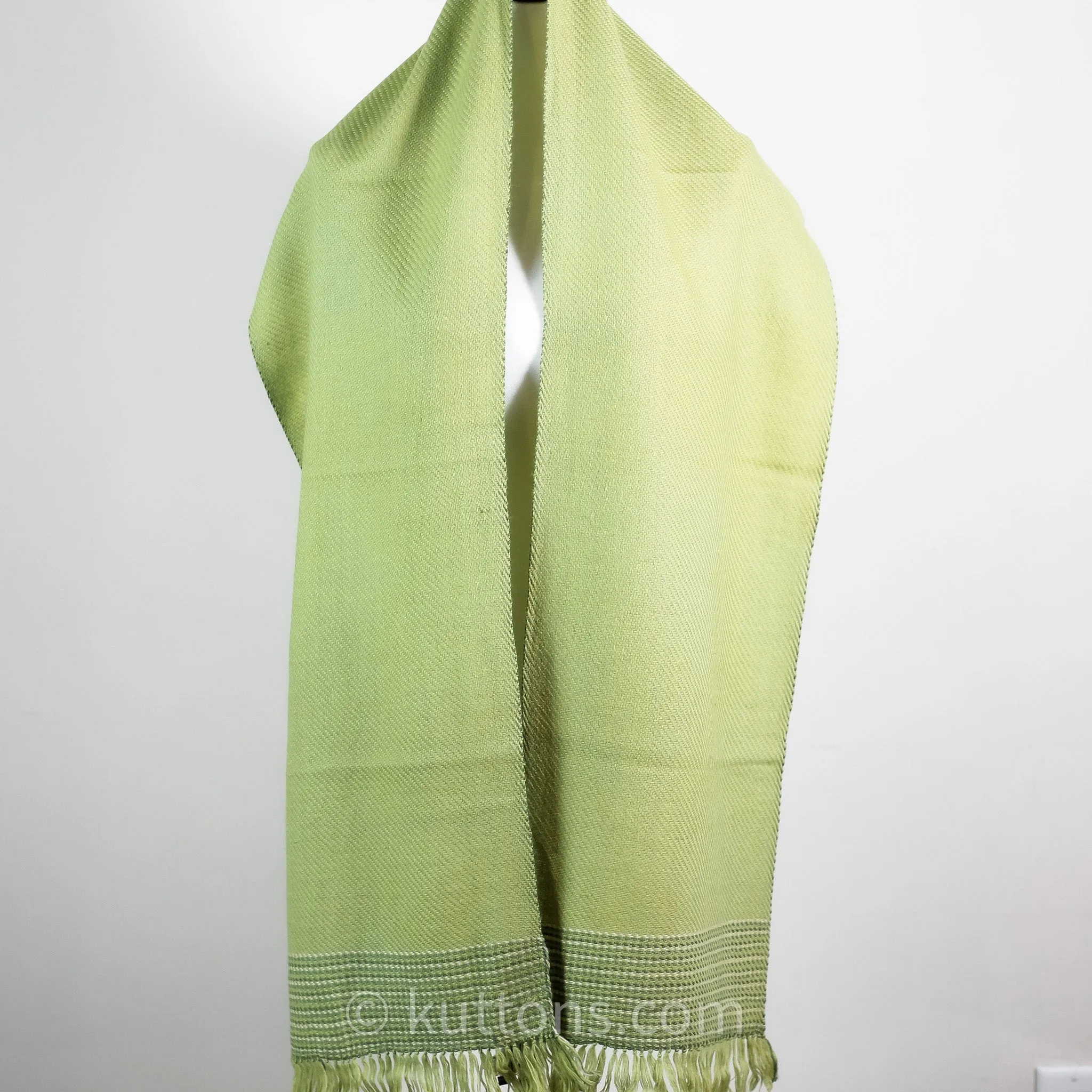 Handwoven Fine Merino & Himalayan Wool Scarf - Naturally Dyed with Tesu Flowers, Tea | Parrot Green, 13x76 inch