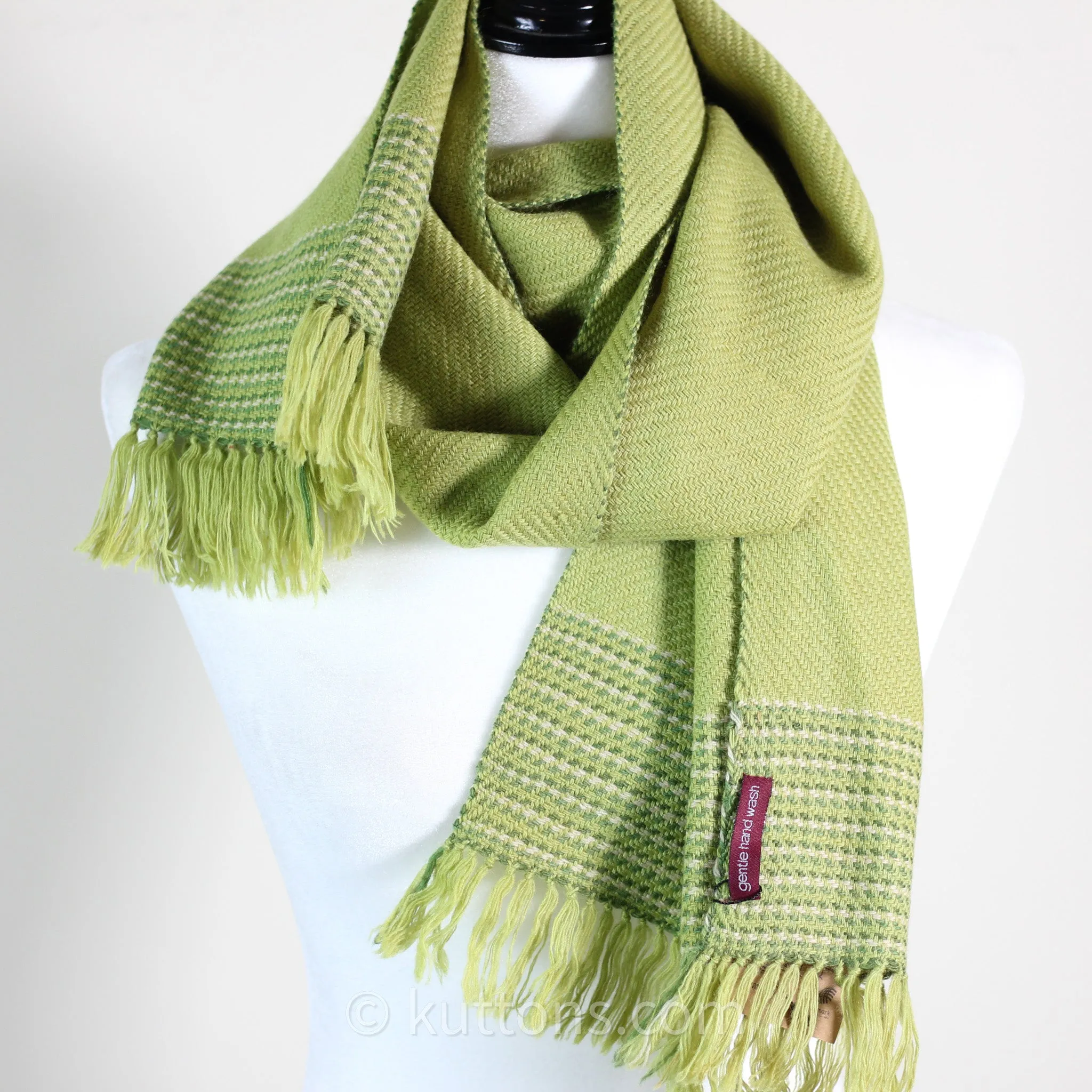 Handwoven Fine Merino & Himalayan Wool Scarf - Naturally Dyed with Tesu Flowers, Tea | Parrot Green, 13x76 inch