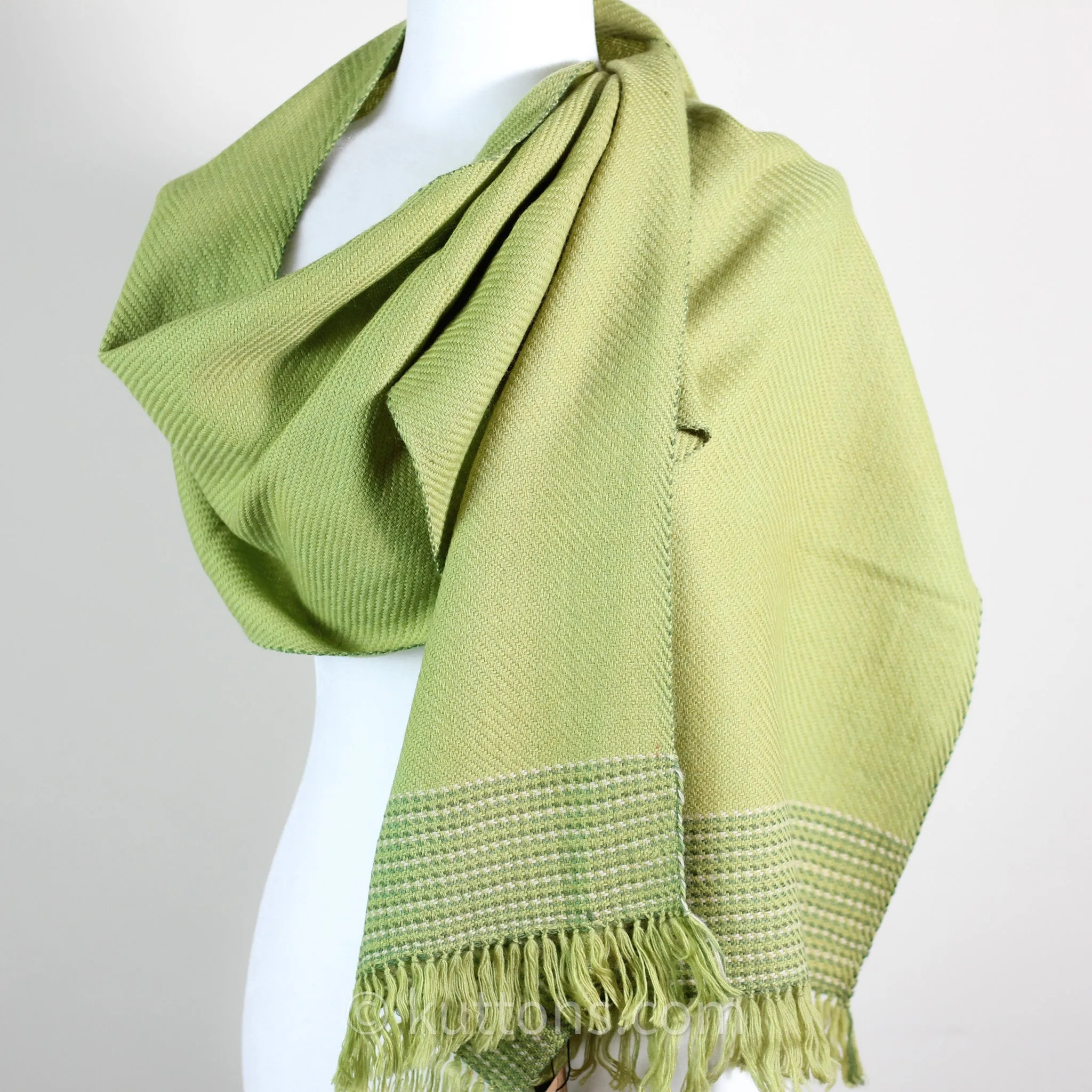 Handwoven Fine Merino & Himalayan Wool Scarf - Naturally Dyed with Tesu Flowers, Tea | Parrot Green, 13x76 inch