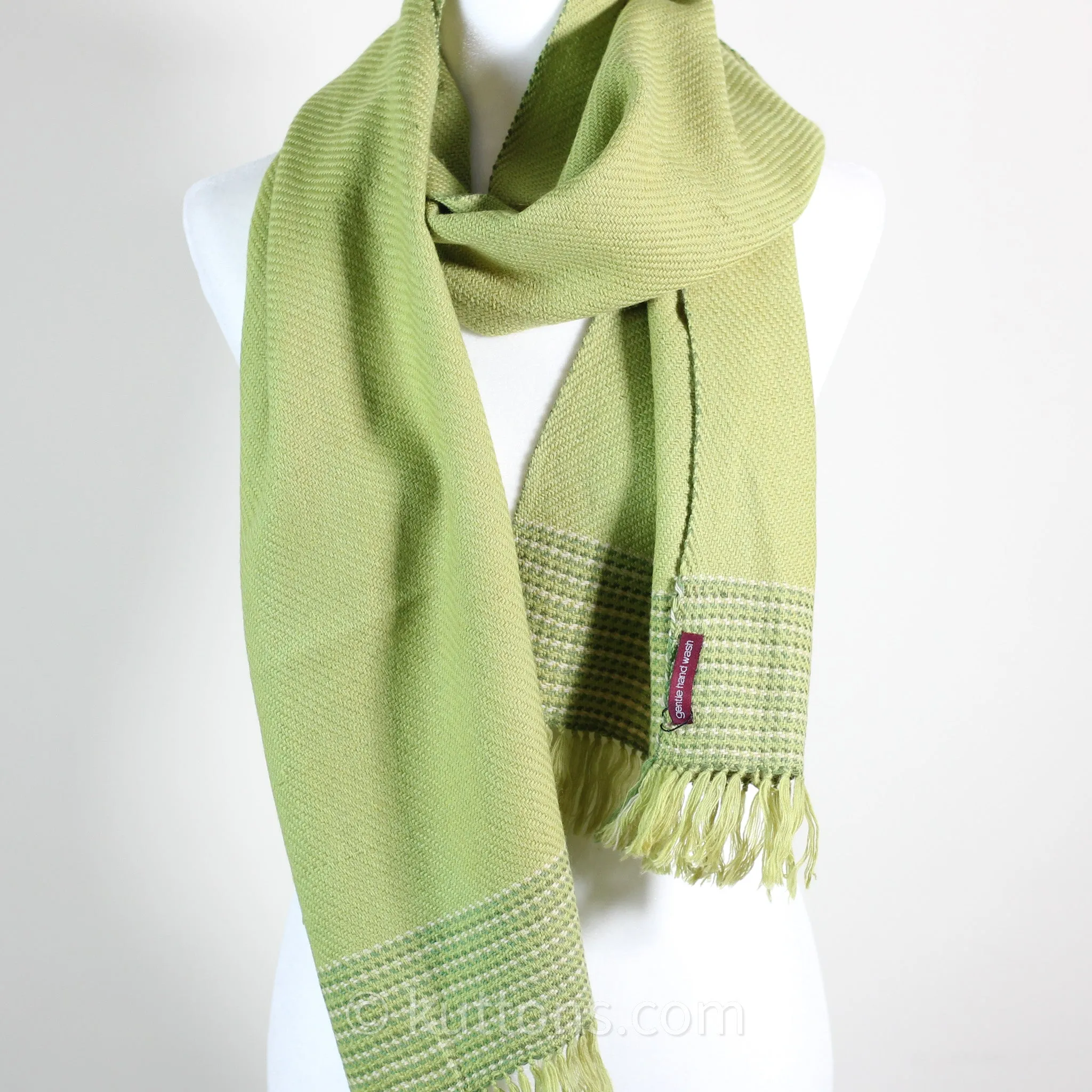 Handwoven Fine Merino & Himalayan Wool Scarf - Naturally Dyed with Tesu Flowers, Tea | Parrot Green, 13x76 inch