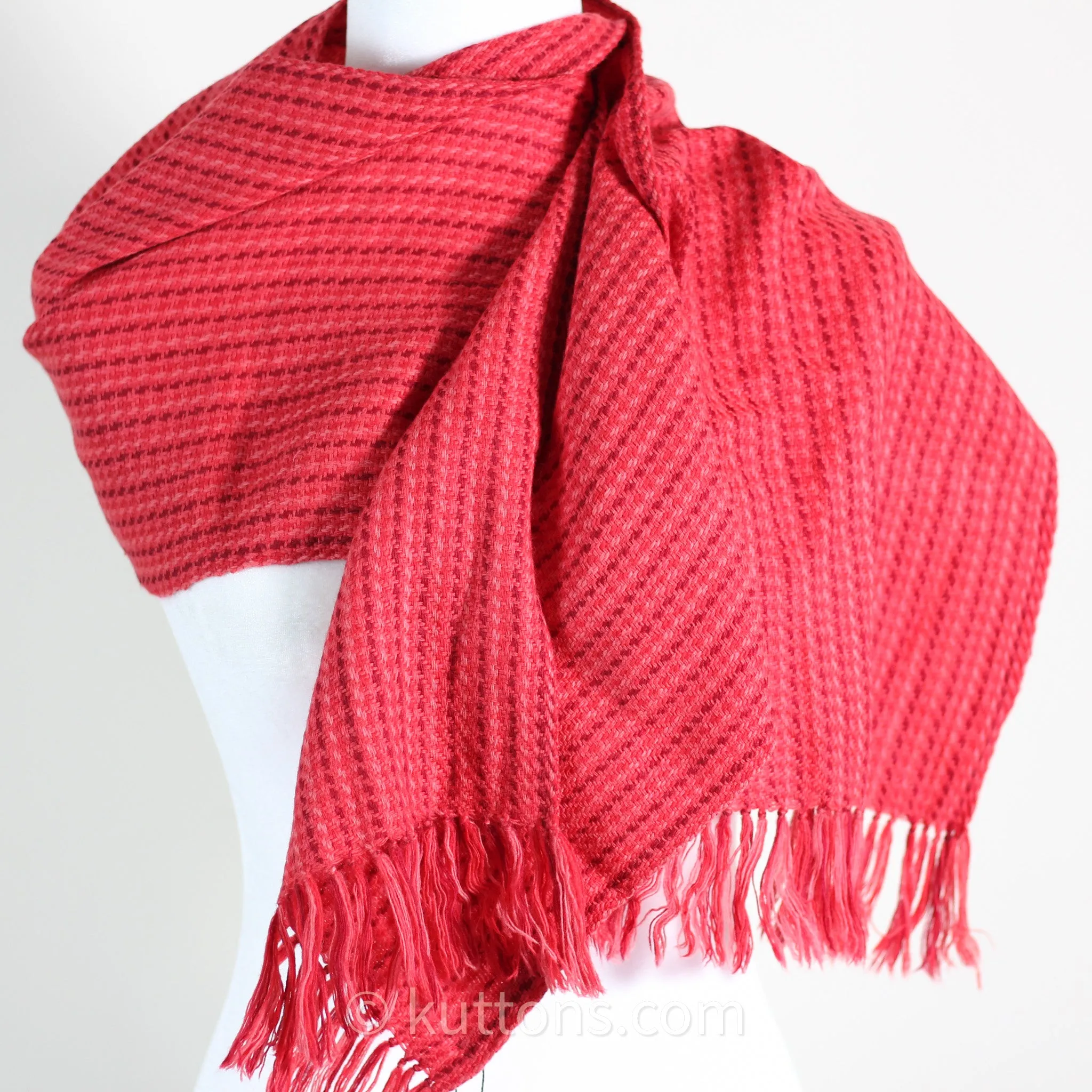 Handwoven Merino-Himalayan Wool Scarf - Naturally Dyed with Madder & Sappanwood | Red, 11"x52", Small