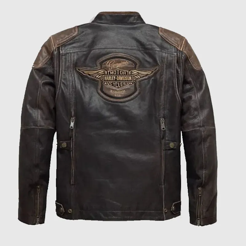 Harley Davidson Triple Vent System Brown Leather Jacket