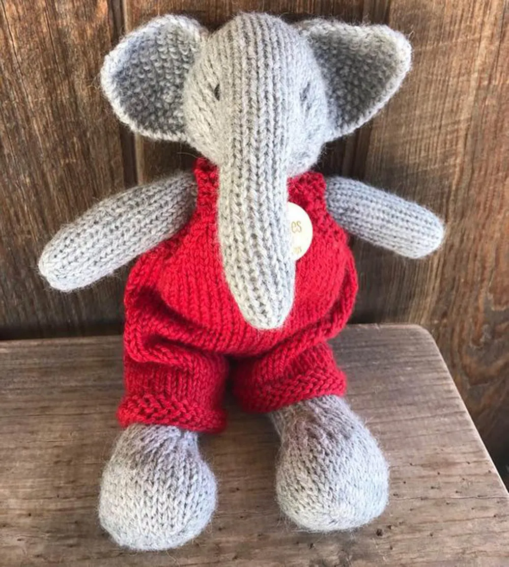 Heirloom Quality Natural Wool Stuffed Elephant - USA