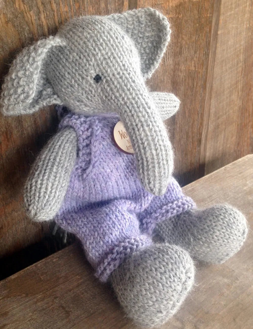 Heirloom Quality Natural Wool Stuffed Elephant - USA