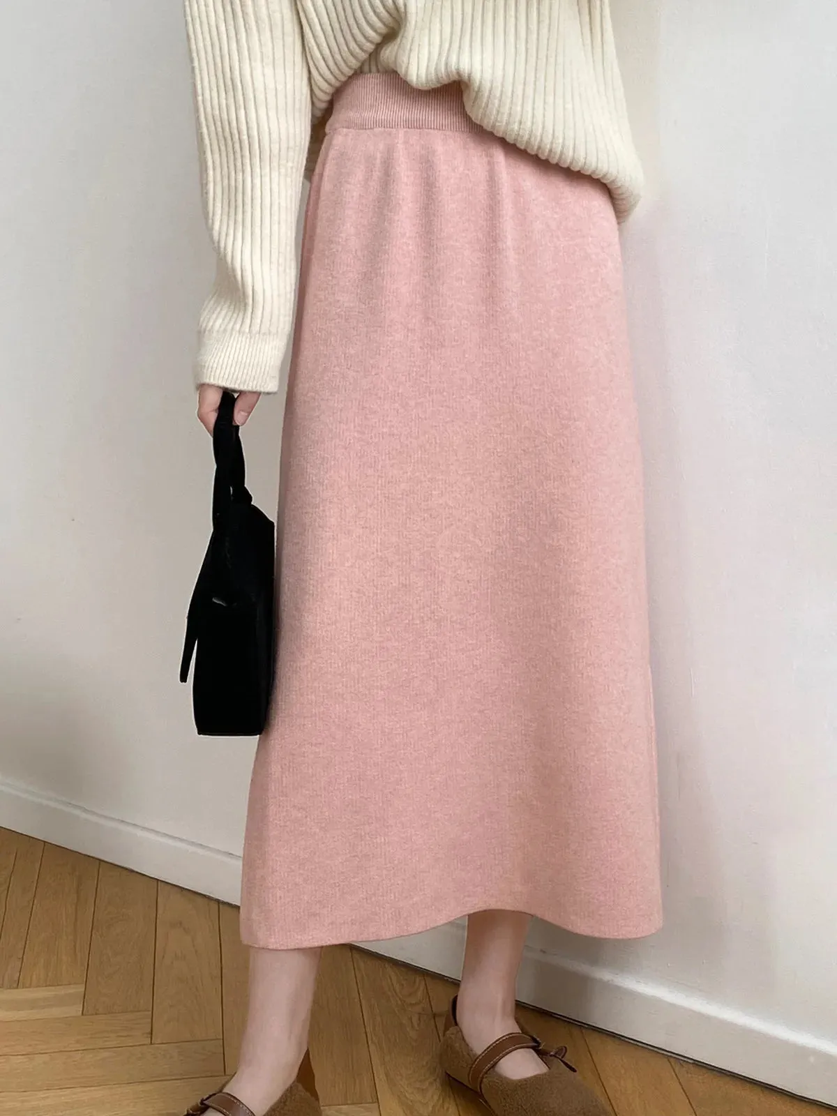 High Waist Skirt Thicken Warm Women Autumn Winter Casual Solid Color Length-option Female Skirts C-296