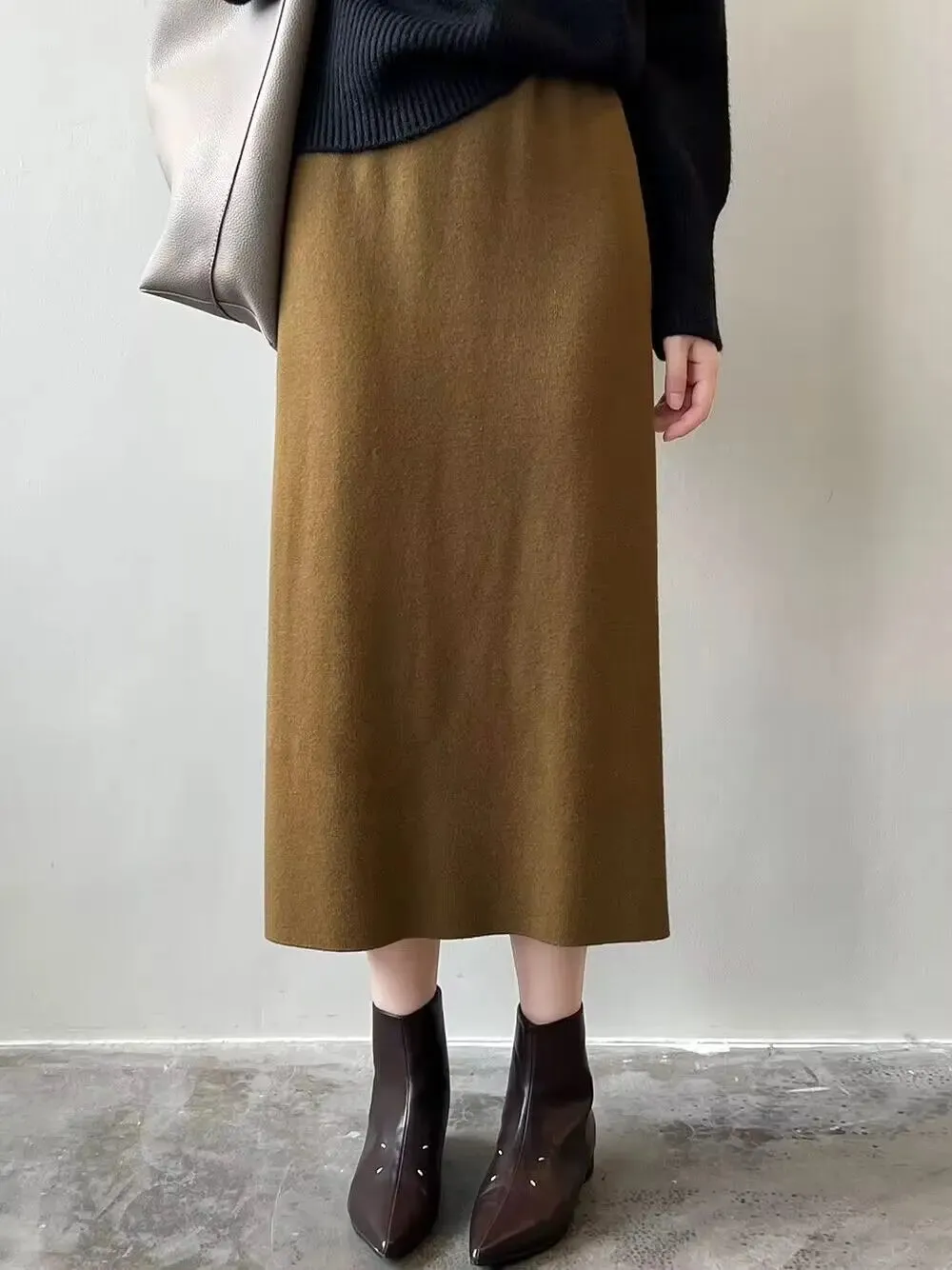 High Waist Skirt Thicken Warm Women Autumn Winter Casual Solid Color Length-option Female Skirts C-296