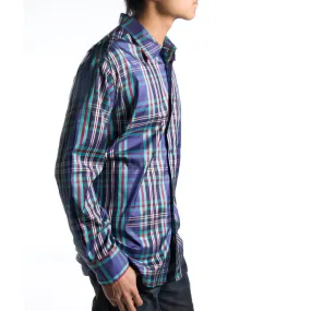 Himalaya Peacock Plaid Blue Silk Mens Shirt