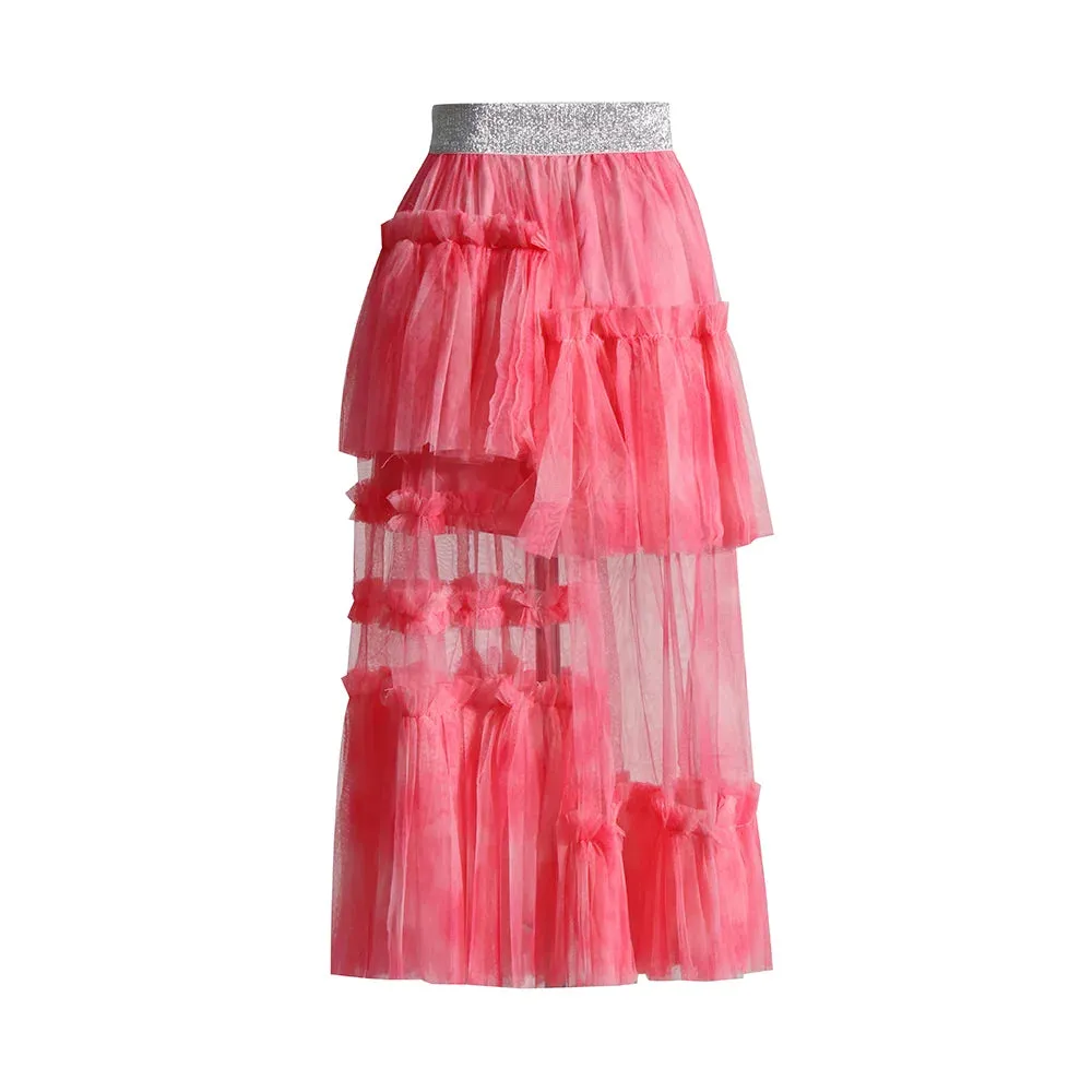 Hit Color Folds Skirts For Women High Waist A Line Y2k Irregular Summer Skirt Female Fashion Style Clothing