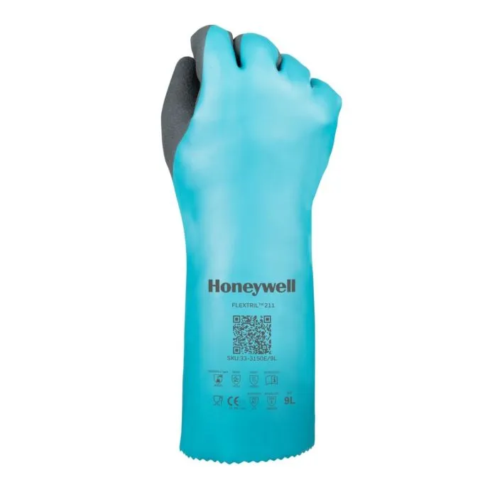 Honeywell Flextril 101 32-3015E/9L Flocked Nitrile Chemical Gloves, Angel Blue, Large, Pack of 12 Pairs