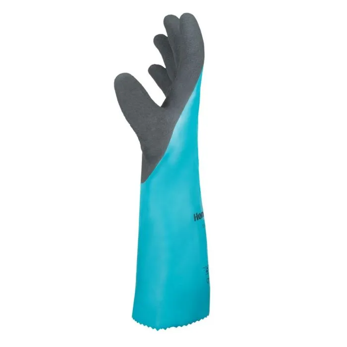 Honeywell Flextril 101 32-3015E/9L Flocked Nitrile Chemical Gloves, Angel Blue, Large, Pack of 12 Pairs