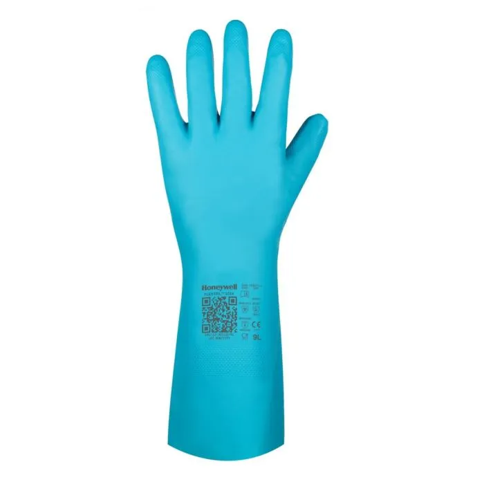 Honeywell Flextril 101 32-3015E/9L Flocked Nitrile Chemical Gloves, Angel Blue, Large, Pack of 12 Pairs