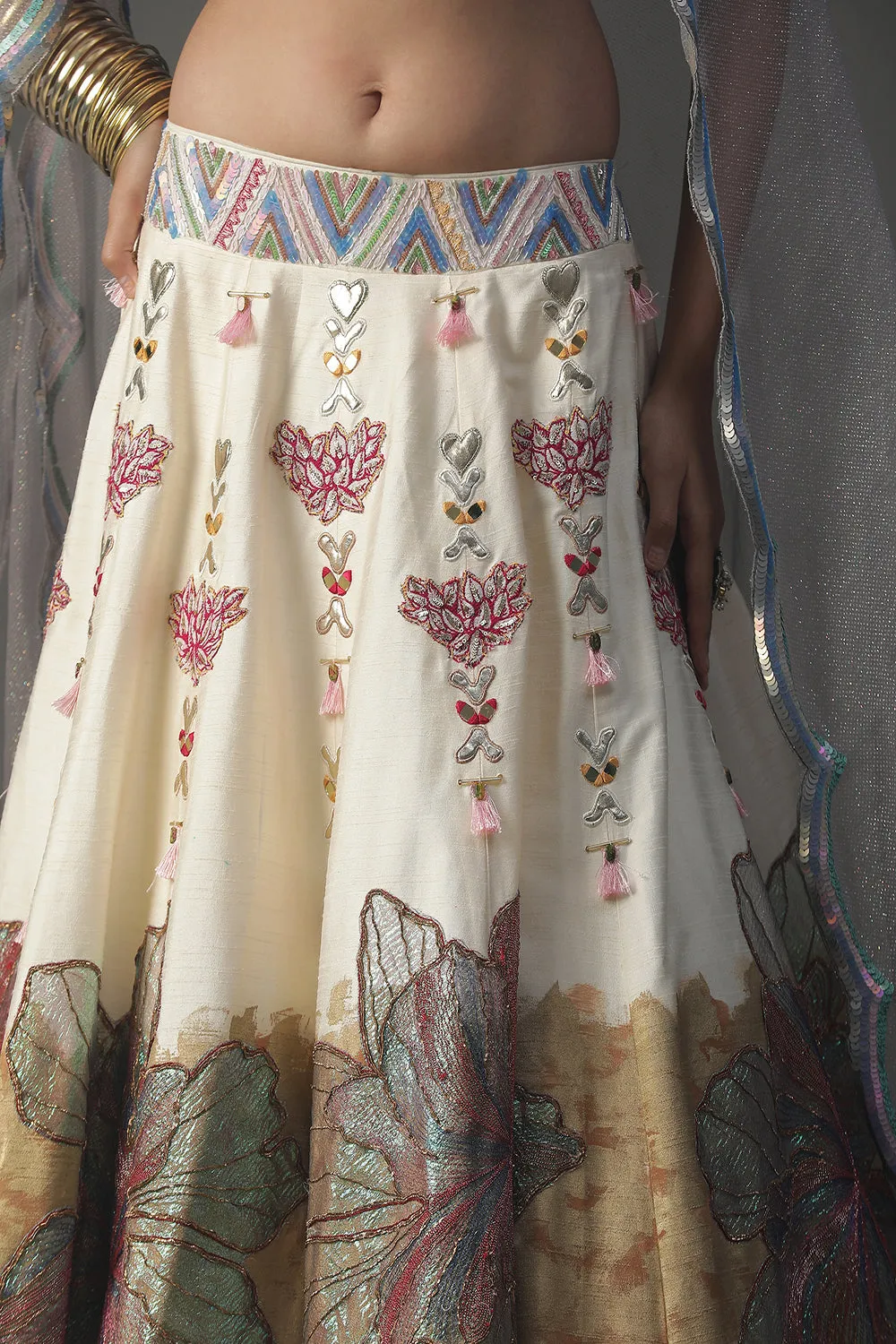 Ivory Floral Handpainted Lehenga Set