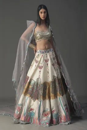 Ivory Floral Handpainted Lehenga Set