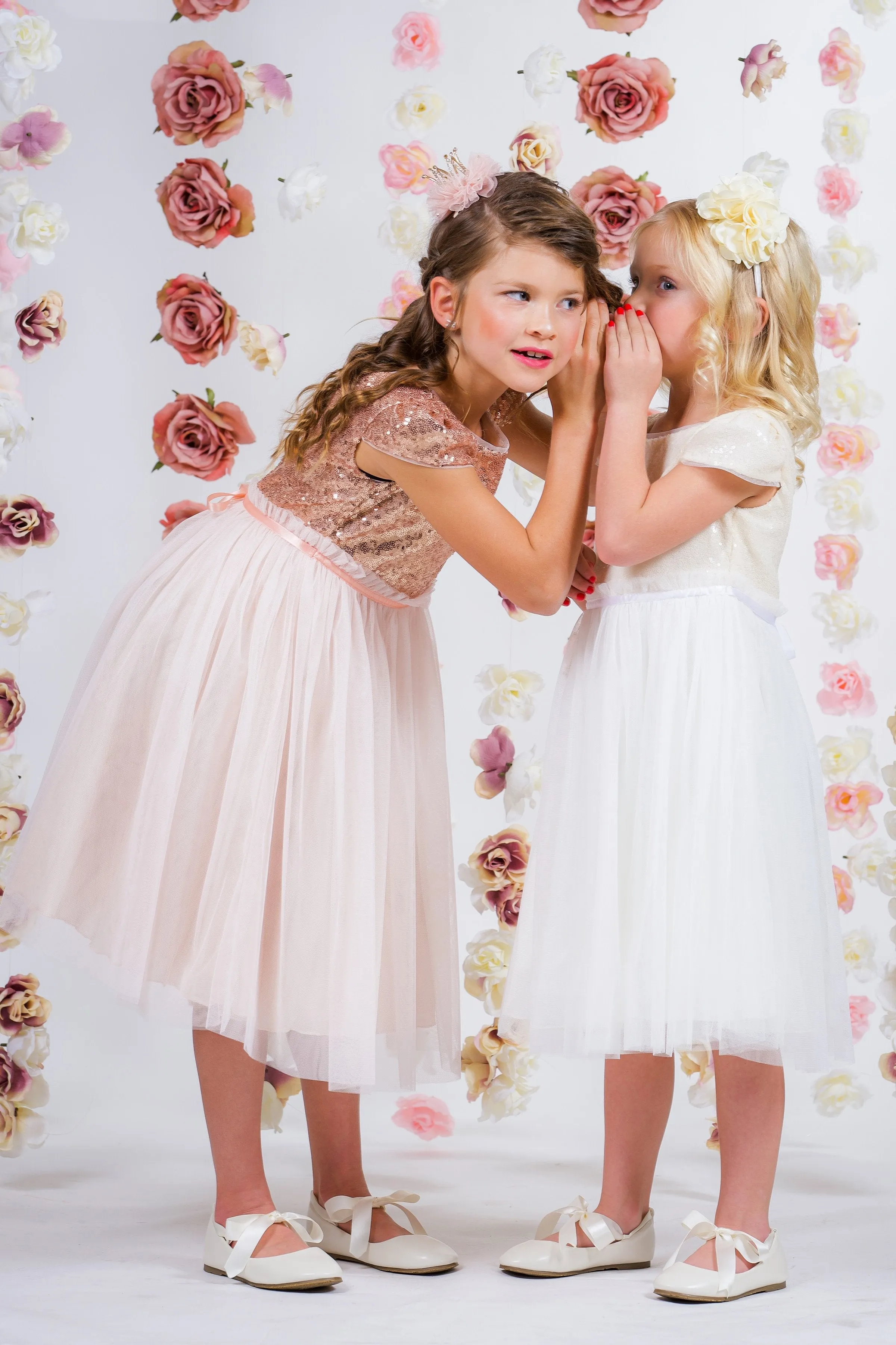 Ivory Sequin Mesh Pleated Girls Dress