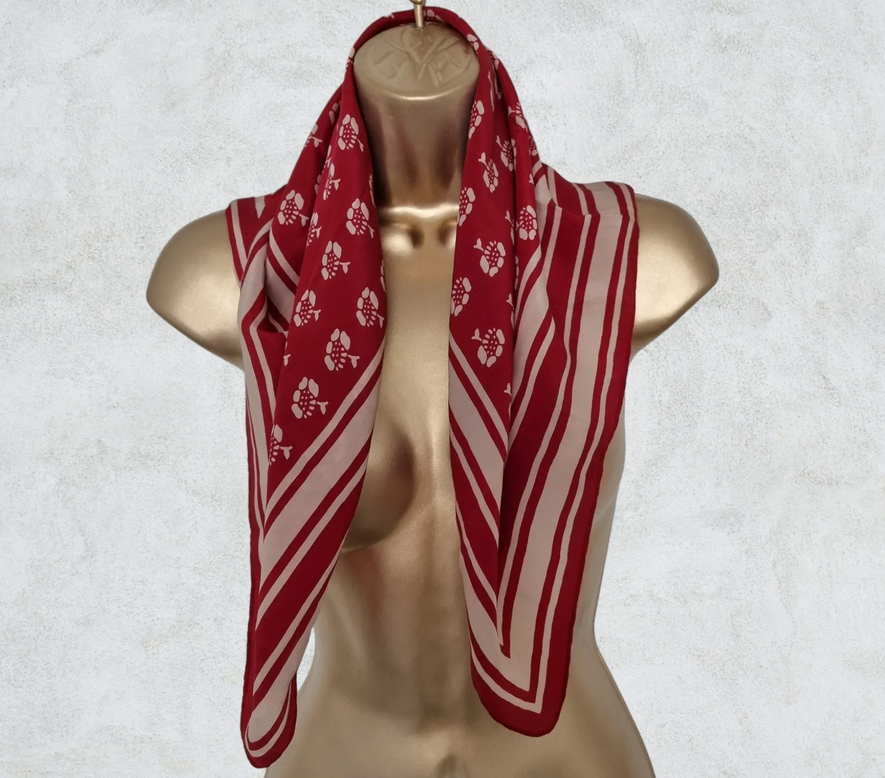 Jaeger Women’s Vintage Silk Square Red & White Head Scarf