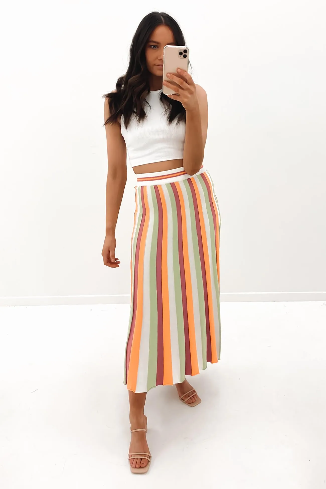 Joyah Knit Pleat Midi Skirt Multi