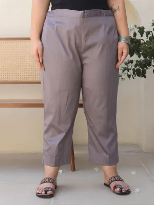 Juniper Grey Solid Lycra Women Drawstring Plus Size Pants With Single Side Pocket